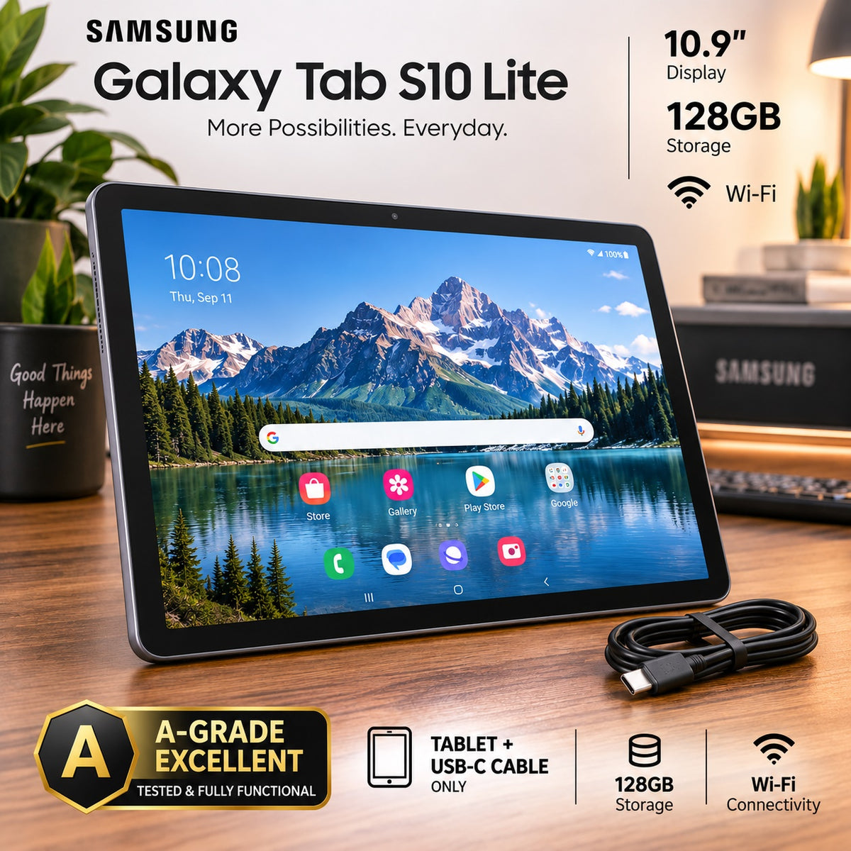 Samsung Galaxy Tab S10 Lite 10.9 128GB Wi-Fi Gray Tablet Tested No S Pen