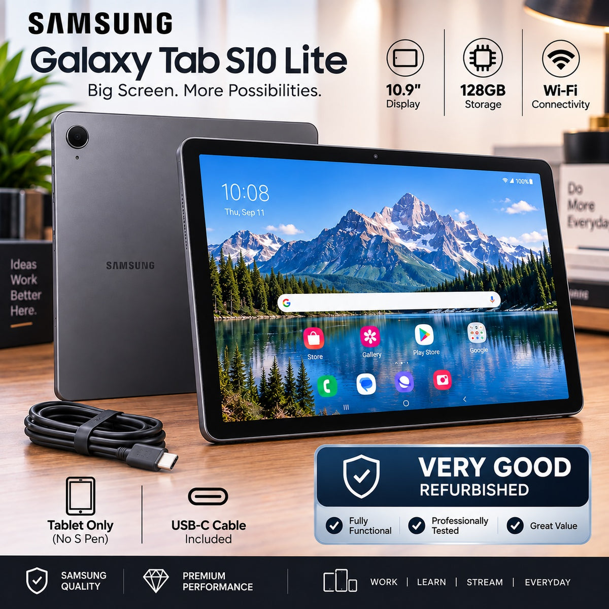 Samsung Galaxy Tab S10 Lite 10.9 128GB Wi-Fi Gray Tablet No SPen Included Tested