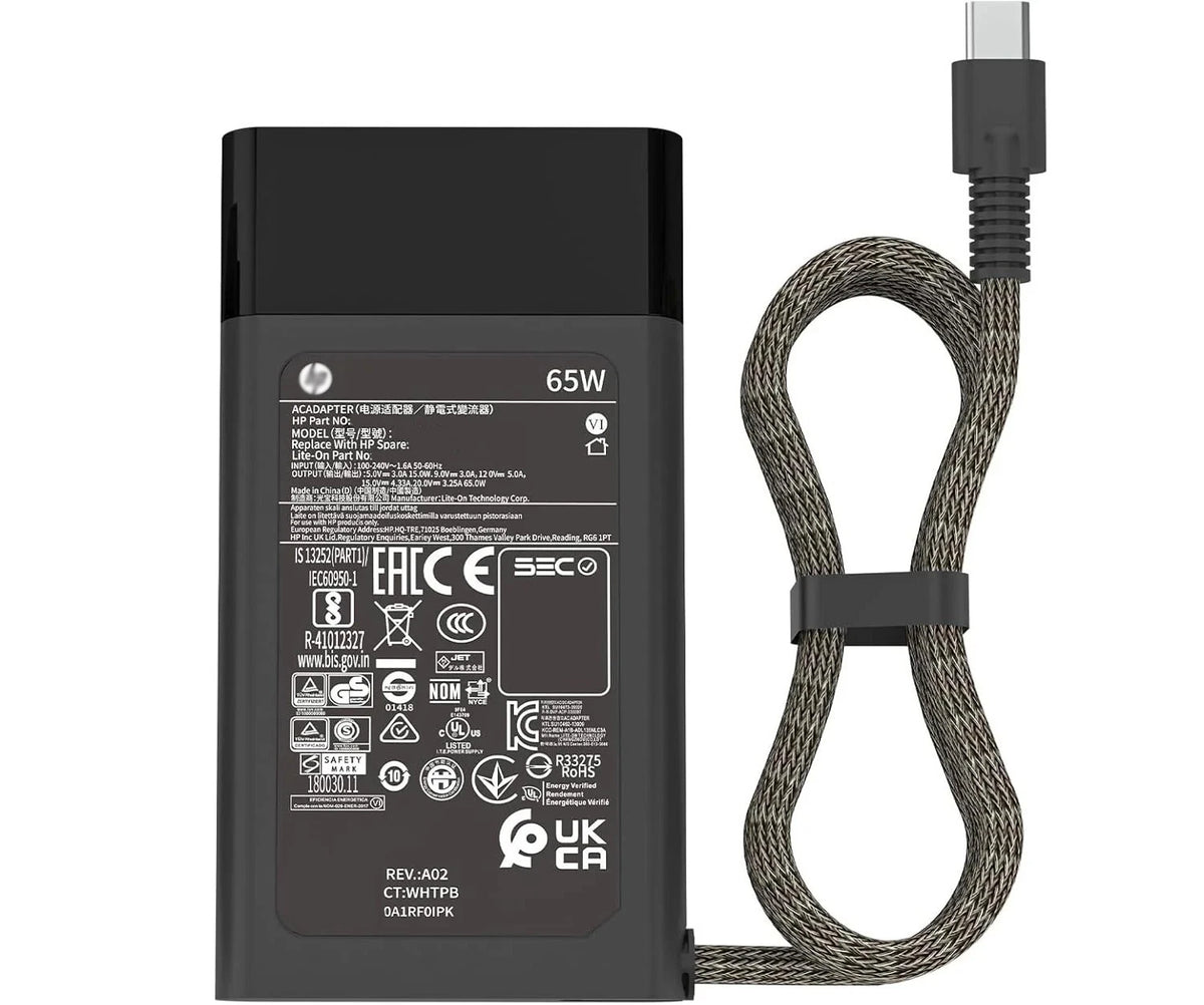 HP 65W Slim USB-C AC Adapter Laptop Power Supply Charger M54350-001 TPN-DA19 EliteBook ProBook Compatible