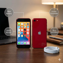 Load image into Gallery viewer, Apple iPhone SE 2nd Gen 64GB Red Cricket MHGG3LL/A New Battery Excellent A ++
