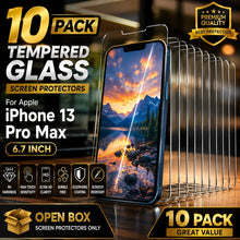 Load image into Gallery viewer, 10 Pack Apple iPhone 13 Pro Max Tempered Glass Screen Protector Ultra HD Case
