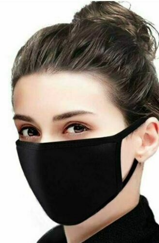 Face Mask Black Triple Layer Cotton Reusable and Washable Unisex Pack of 4 Masks